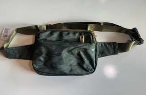Kendall & James Green Camouflage Nylon Belt Bag Fanny Pack with Gold Hardware